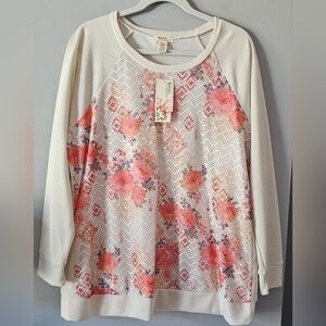 Madison & Berkeley Tunic Top Women's Size 2X Cottagecore Raglan Floral Lace